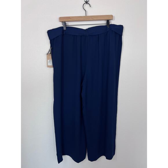 Halogen Navy Tie Waist Wide Leg Cropped Pants Size Large NWT - Picture 5 of 6